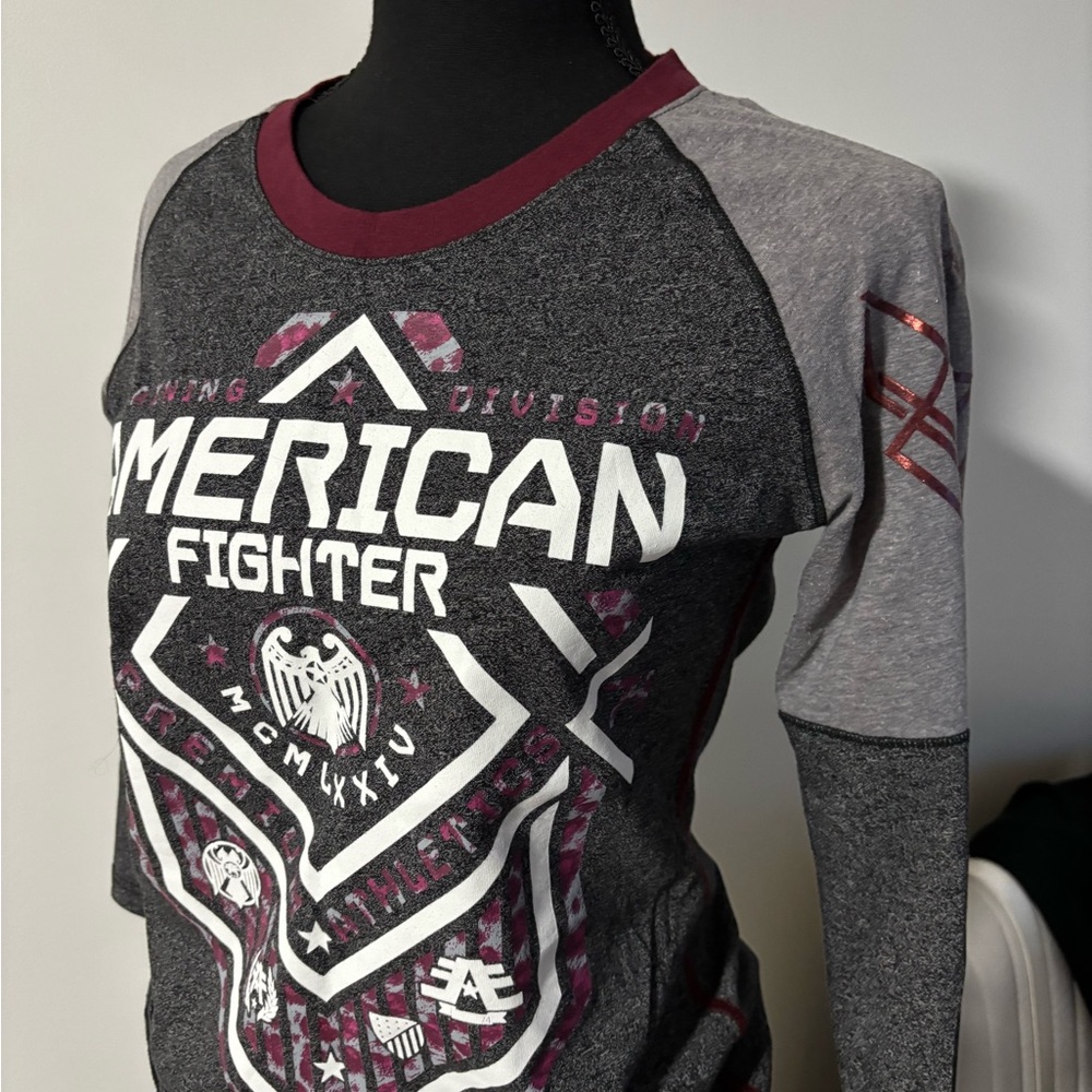 American Fighter Gray and Maroon Long Sleeve Shirt